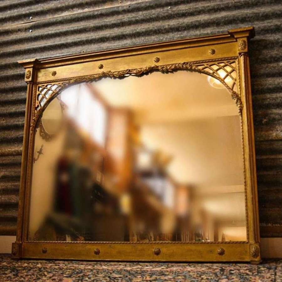 19th-century carved and giltwood rectangular overmantle mirror