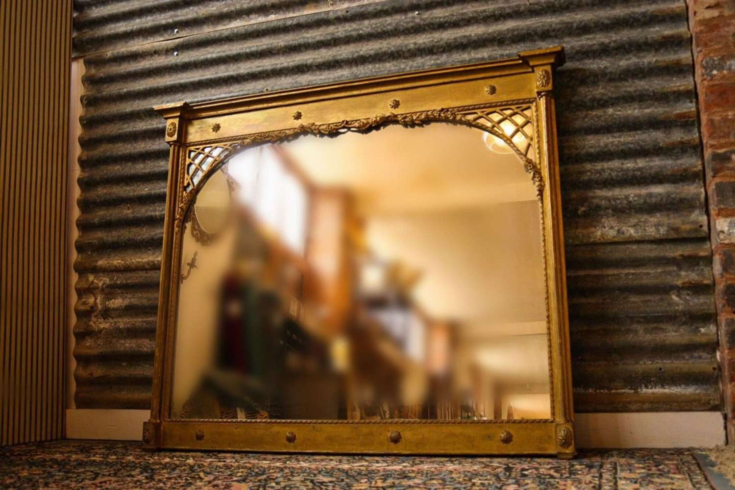 19th-century carved and giltwood rectangular overmantle mirror